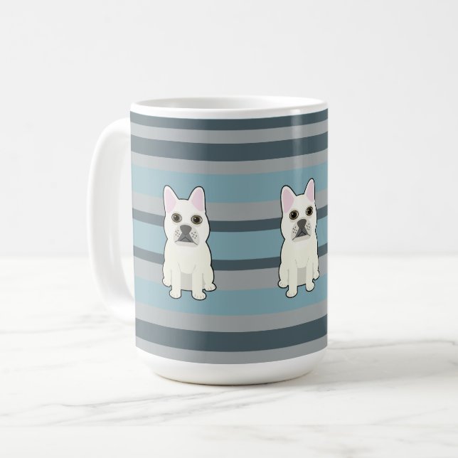 Taza De Café Cute French Bulldog Blue Striped (Anverso izquierdo)
