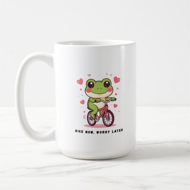 Taza De Café Cute Frog Riding Bicycle | Funny Frog Lover Gift (Izquierda)