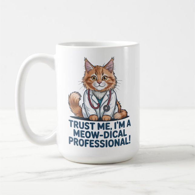 Taza De Café Cute Funny Cat Medical Pun Illustration (Izquierda)