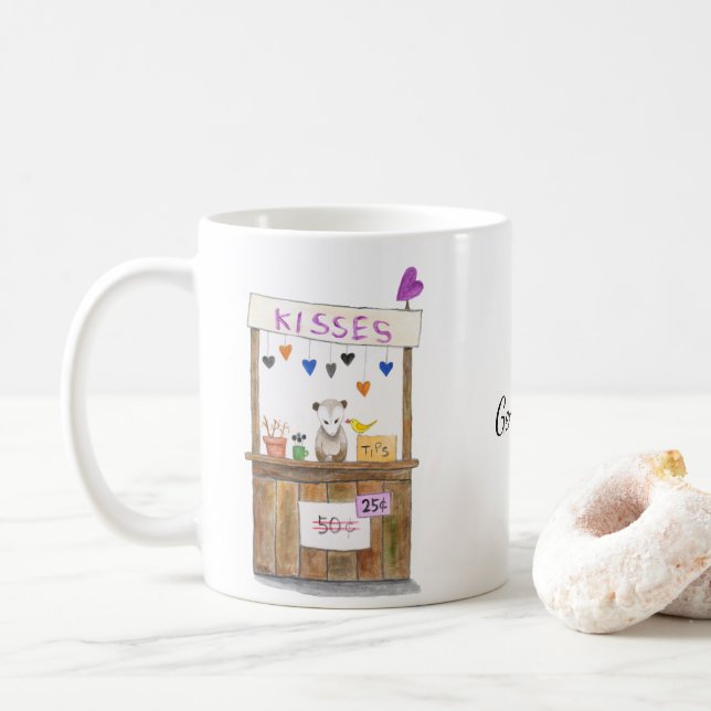 Taza De Café Cute Funny Sad Opossum Kisoth Nombre personalizado (Con donut)