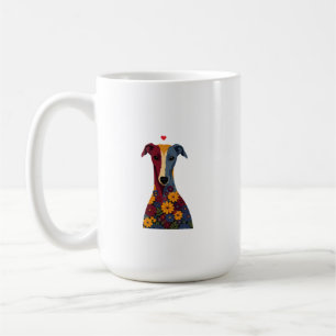 Taza De Café Cute Galgo Whippet Retrato Floral Corazón Rojo 