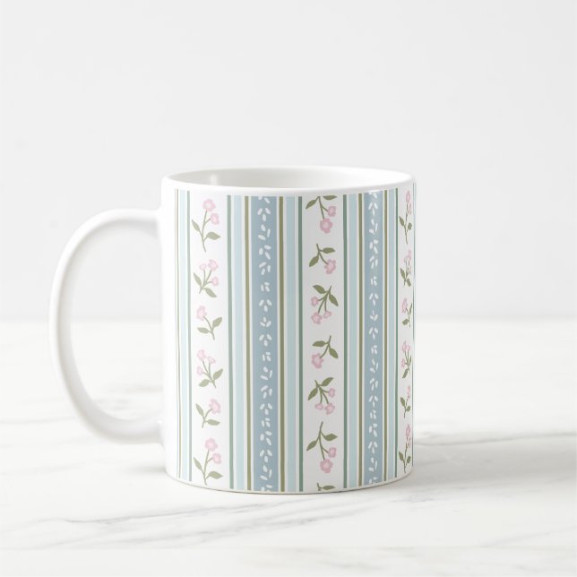 Taza De Café Cute Garden Stripe Floral Coffee Mug (Izquierda)