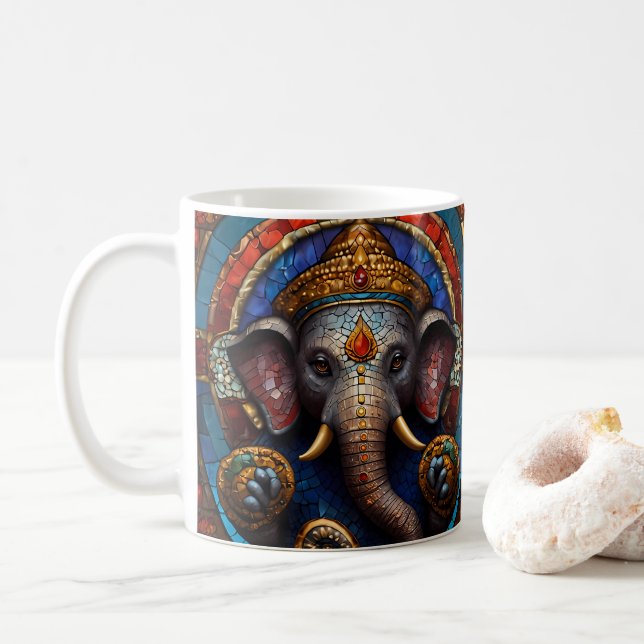 Taza De Café Cute Garnesh Dios Azul Mosaico Vidrio Manchado (Con donut)