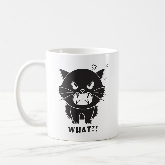 Taza De Café Cute gato enojado silbando Qué. (Izquierda)