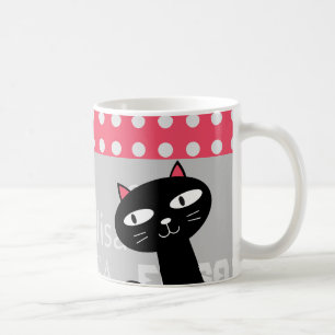 Taza De Café Cute gato negro rosado puntos de polka agregar tu 