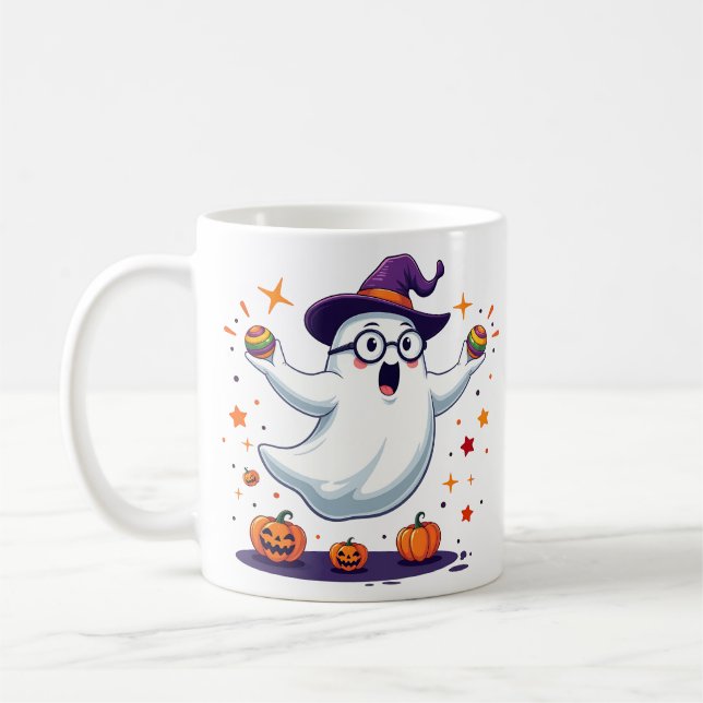 Taza De Café Cute Ghost Mug with Pumpkins and Witch Hat (Izquierda)