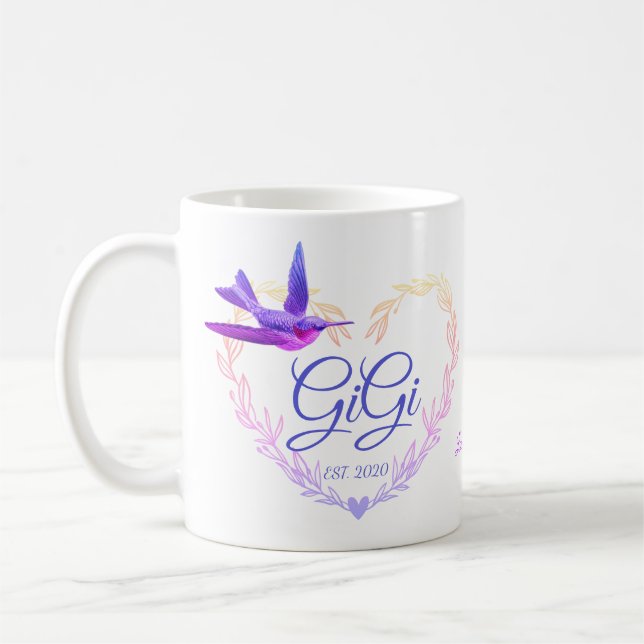 Taza De Café Cute Gigi Heart Hummingbird Púrpura Rosa (Izquierda)
