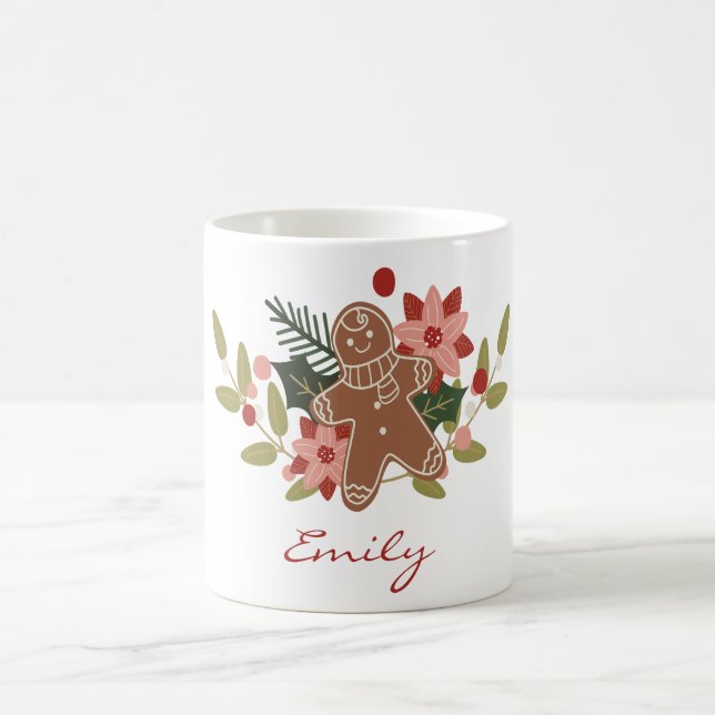 Taza De Café Cute Gingerbread Floral Personalized Christmas  (Centro)