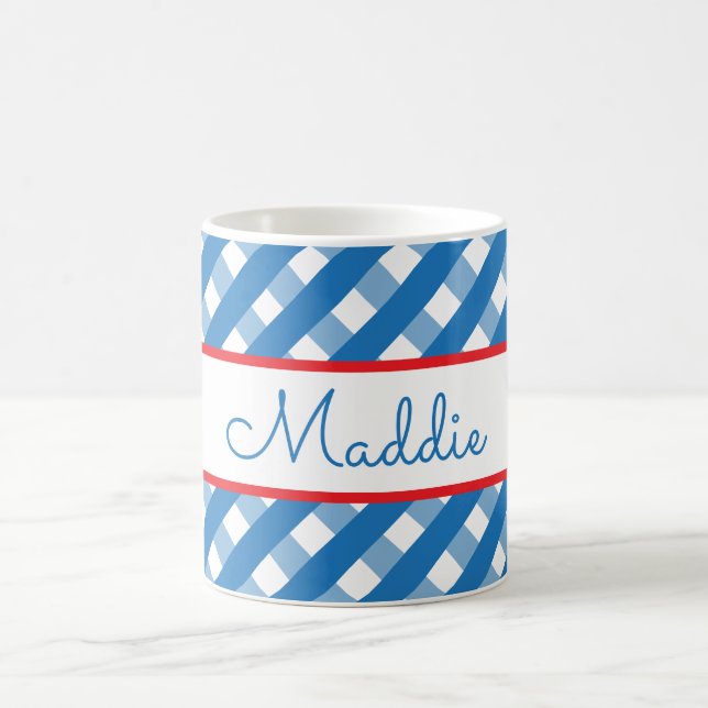 Taza De Café Cute Gingham Personalized Mug (Centro)