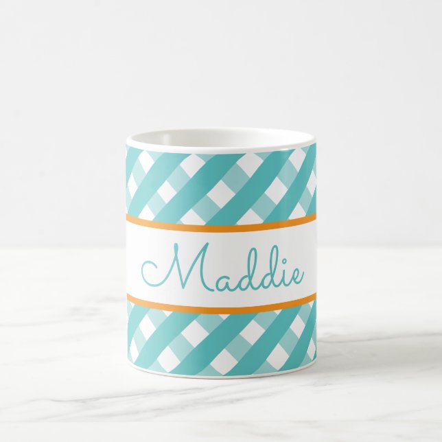 Taza De Café Cute Gingham Personalized Mug (Centro)