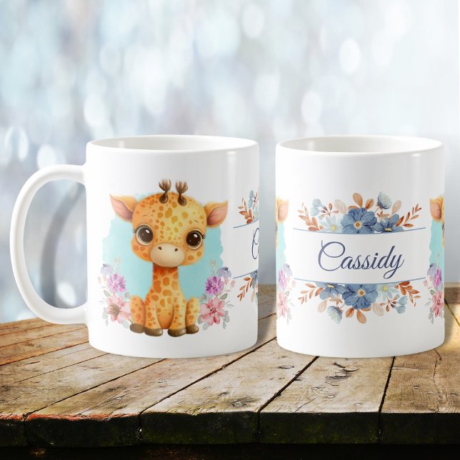 Taza De Café Cute Giraffe Floral Tema personalizado (Subido por el creador)
