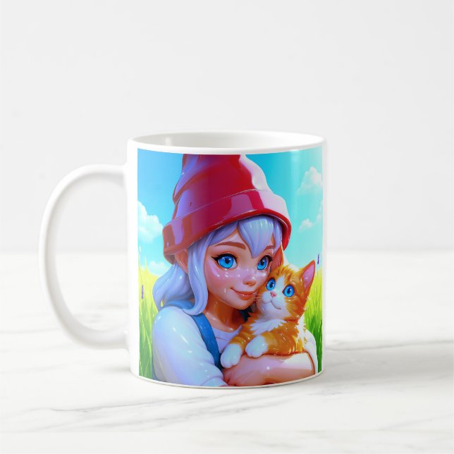 Taza De Café Cute Girl Cat (Izquierda)