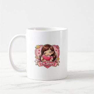 Taza De Café Cute Girl Hugging Heart Mug