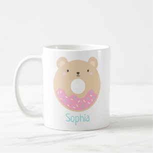 Taza De Café Cute Girly Kawaii Bear Donut Name Mug