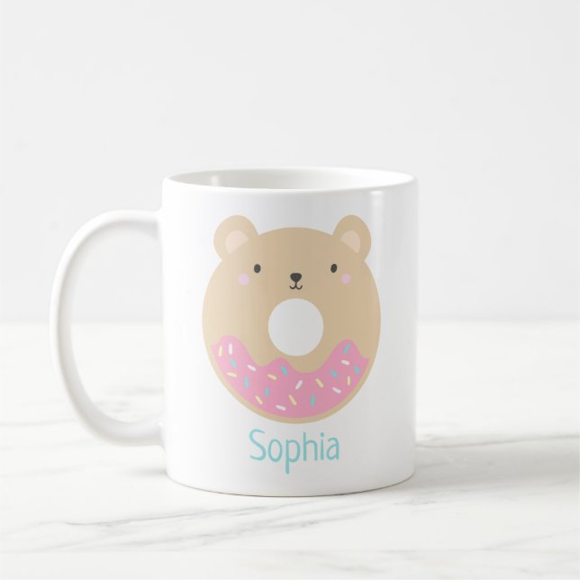 Taza De Café Cute Girly Kawaii Bear Donut Name Mug (Izquierda)