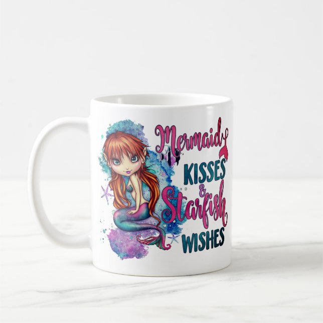 Taza De Café Cute Girly Watercolor Moderno Besos de Sirena (Izquierda)