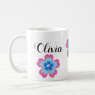 Taza De Café Cute glitter floral blooming garden