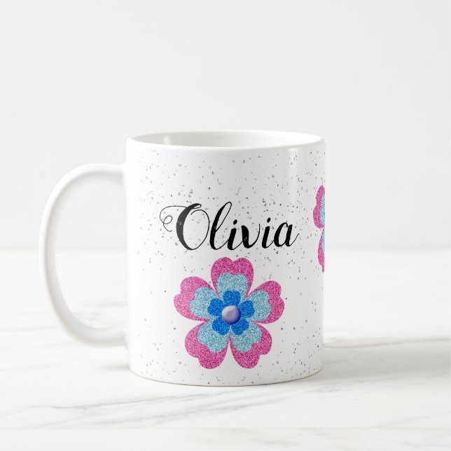 Taza De Café Cute glitter floral blooming garden (Izquierda)