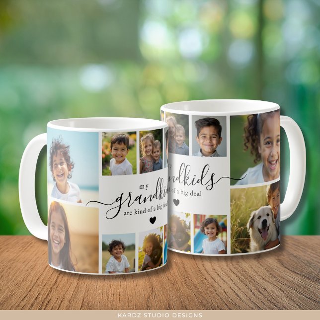 Taza De Café Cute Grandchildren Photo Collage for Grandmother (Front and back of mug shown in 11-oz size. Personalize it with 10 grandkids pictures.)