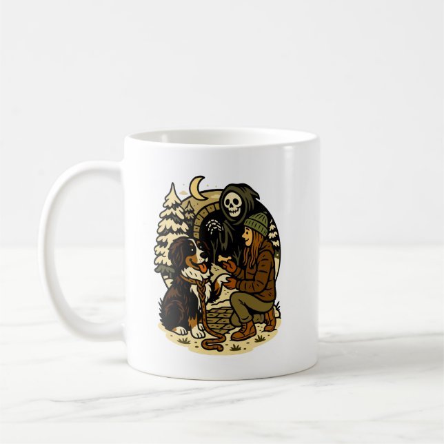 Taza De Café Cute Grim Reaper Girl and Dog Spooky Forest Night (Izquierda)