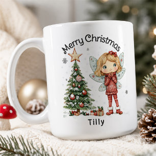 Taza De Café Cute Hada de Navidad Personalizada y Árbol 