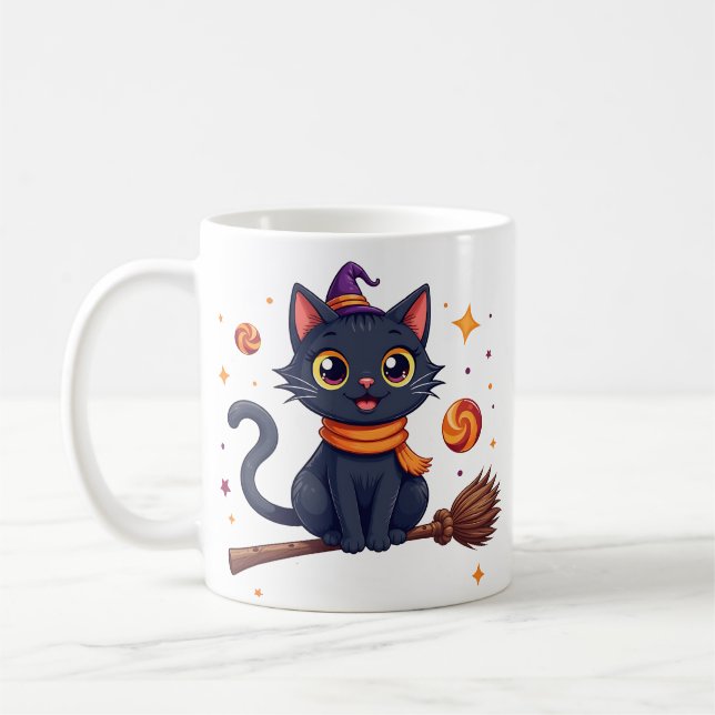 Taza De Café Cute halloween black kitten broom mug (Izquierda)