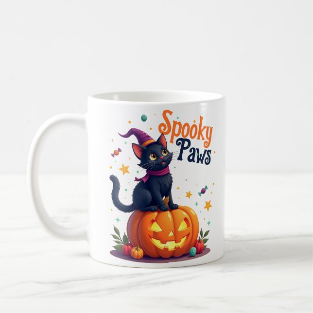 Taza De Café Cute halloween espeluznante paws gato mug (Izquierda)