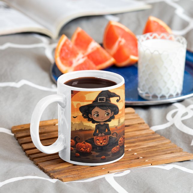 Taza De Café Cute Halloween Negro Cat & Witch 23 Mug (Cute Halloween Witch version 123 Mug
)