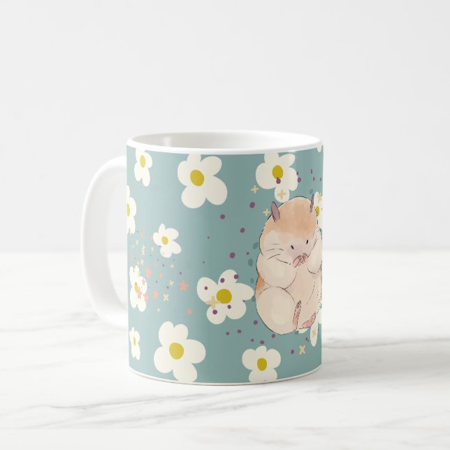 Taza De Café Cute Hamster & Daisy Pattern Mug – Sweet PastelMug (Anverso izquierdo)