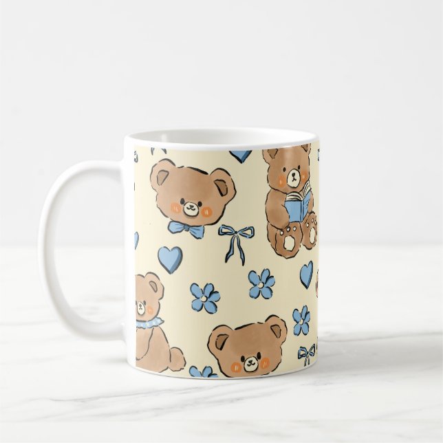 Taza De Café Cute Hand-drawn Brown Teddy Bears Seamless Pattern (Izquierda)