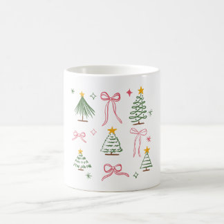Taza De Café Cute Hand Drawn Christmas Trees and Bows Pattern
