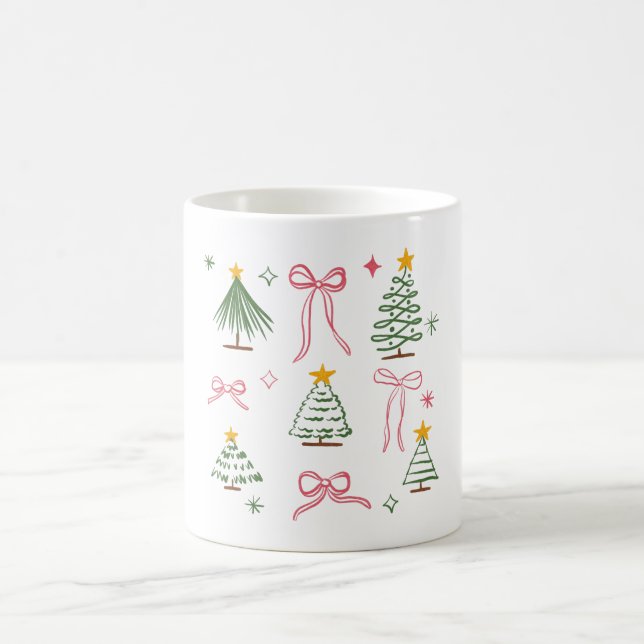 Taza De Café Cute Hand Drawn Christmas Trees and Bows Pattern (Centro)