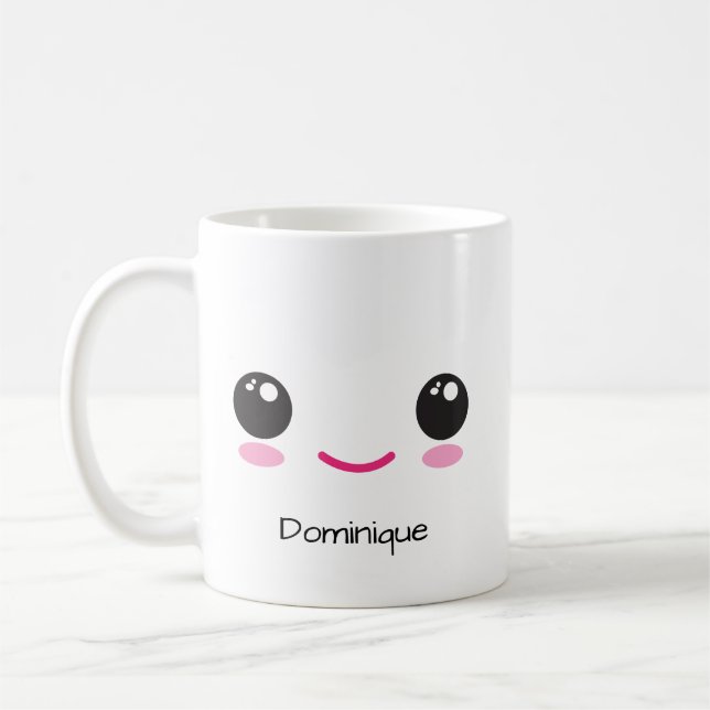 Taza De Café Cute Happy and Sassy Kawaii Face  Customizable Mug (Izquierda)
