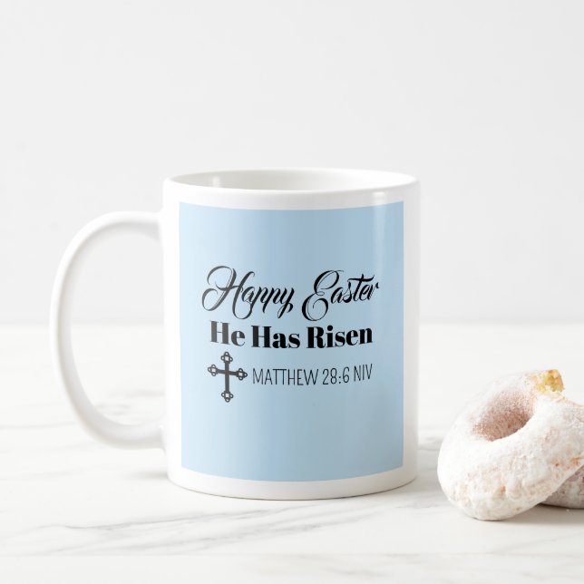 Taza De Café Cute Happy Easter He Has Risen Bible Verse Blue (Con donut)