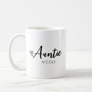 Taza De Café Cute Heart Auntie Personalizado Blanco Negro