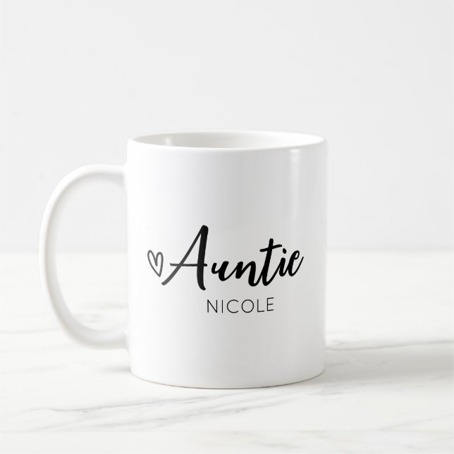 Taza De Café Cute Heart Auntie Personalizado Blanco Negro (Izquierda)