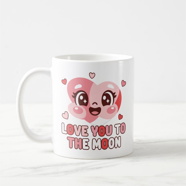 Taza De Café Cute Heart Character Love You To The Moon (Izquierda)