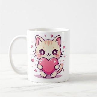 Taza De Café Cute Heart Kitten Mug - Aesthetic Pastel Cat Coffe