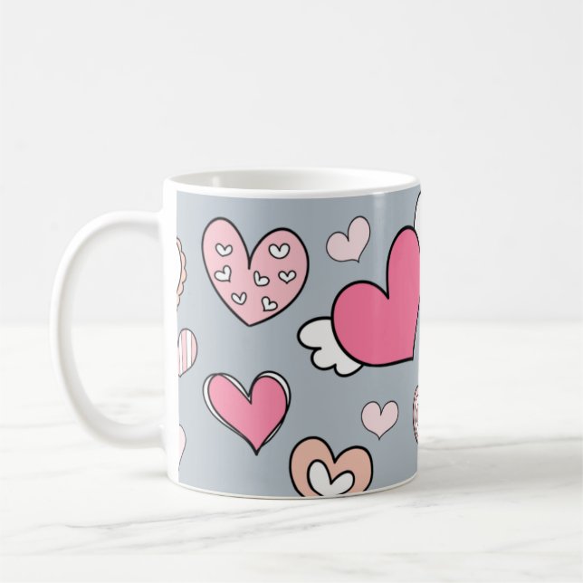 Taza De Café Cute heart motifs on grey (Izquierda)