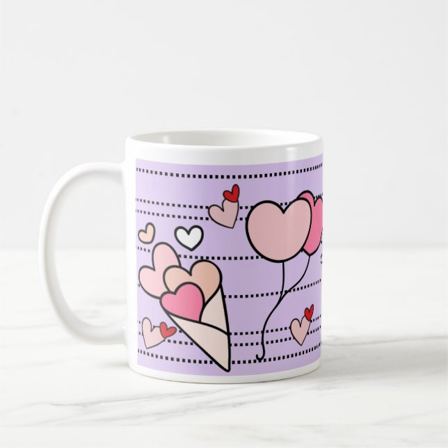 Taza De Café Cute Heart Motifs on Purple (Izquierda)