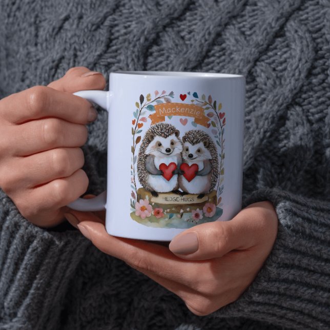 Taza De Café Cute Hedgehogs Hedgehugs personalista Valentines (Cute Hedgehogs Hedgehugs personalized Valentines Coffee Mug by Ricaso Add your own name )