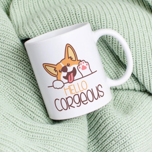 Taza De Café Cute Hello Corgi Dog (Subido por el creador)