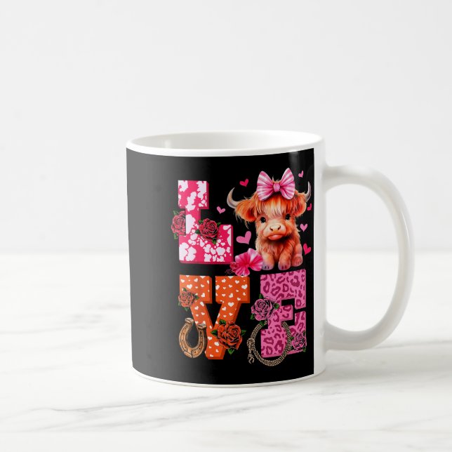 Taza De Café Cute Highland Cow And Nk Heart Valentines Day Love (Derecha)