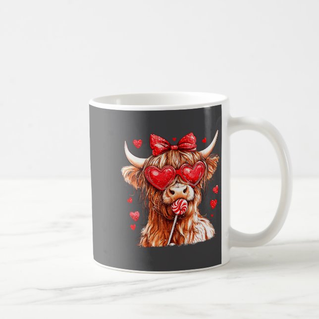 Taza De Café Cute Highland Cow Candy Cane Heart Valentines Day  (Derecha)
