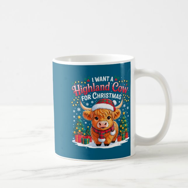 Taza De Café Cute Highland Cow Christmas Funny Santa Lights Hol (Derecha)