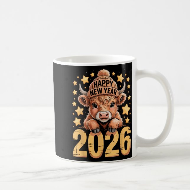 Taza De Café Cute Highland Cow Happy New Year 2026 Tee Funny An (Derecha)
