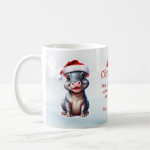 Taza De Café Cute Hipopótamo Santa Hat Navidades Snowy