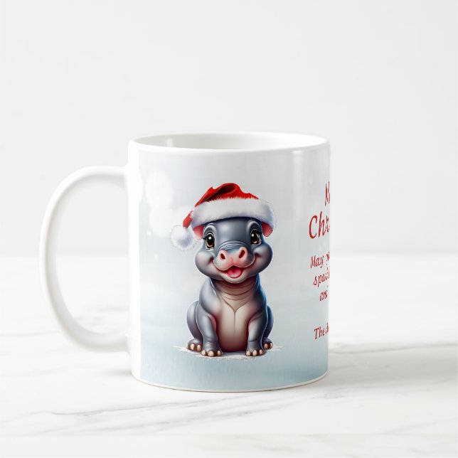 Taza De Café Cute Hipopótamo Santa Hat Navidades Snowy (Izquierda)