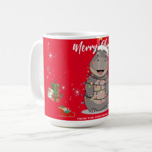 Taza De Café Cute Hippo árbol de Navidad safari zoológico Xmas