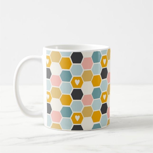 Taza De Café Cute Honeycomb Feliz Gracioso Patrón de Amor al Co (Izquierda)